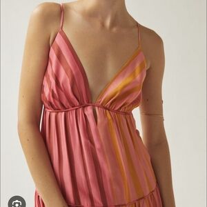 FARM Rio For Anthropologie Deep-V Mixed Stripe Pink and Orange Maxi Large